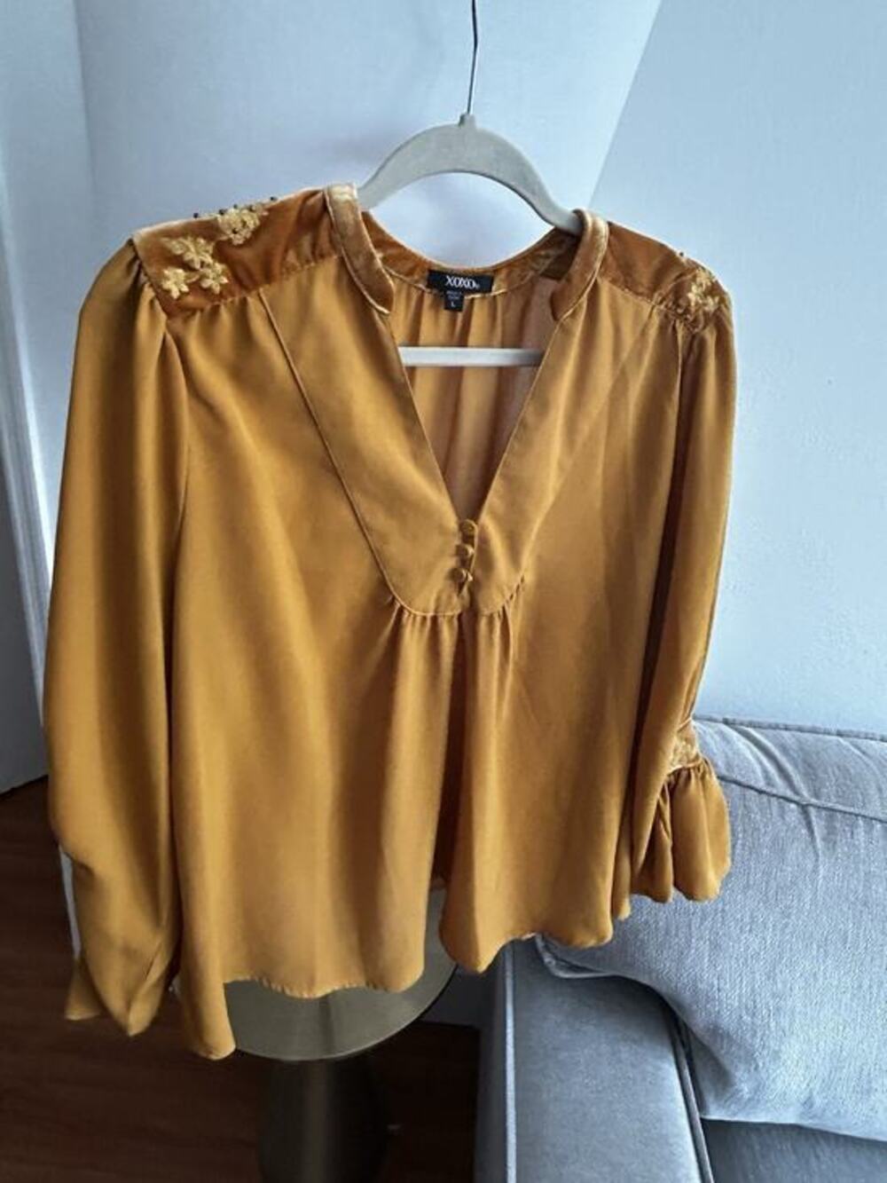 Vtg Y2K Velvet Embroidered Top Yellow L Whimsigoth Western